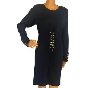 Vintage 90s y2k Black Long Sleeve Wool Gothic Corset Style Dress